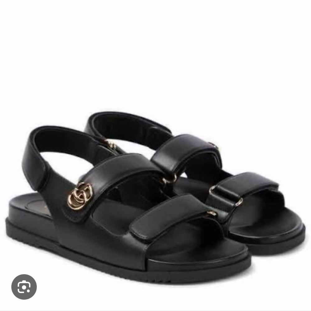 Moritz Gucci Black Sandals with Gold Logo